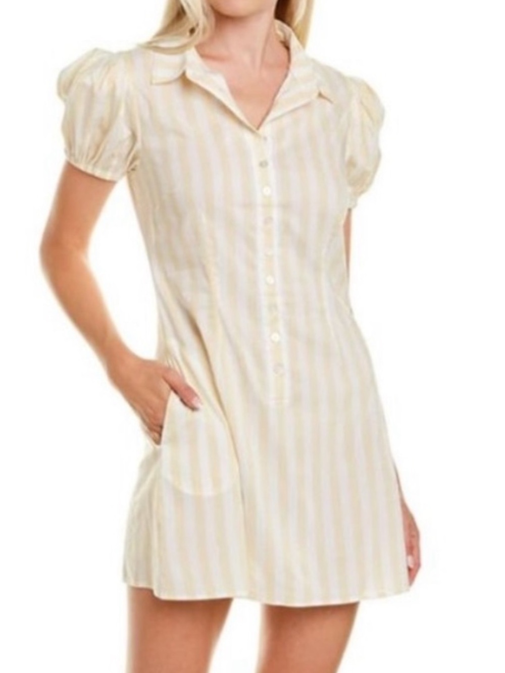 We Wore What Yellow & White Striped Button-Up dress/Swim Cover
